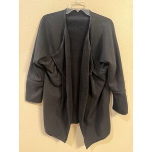 Athleta Open Front Wrap Cardigan Women XS Black Excellent Fleece Lined Draped